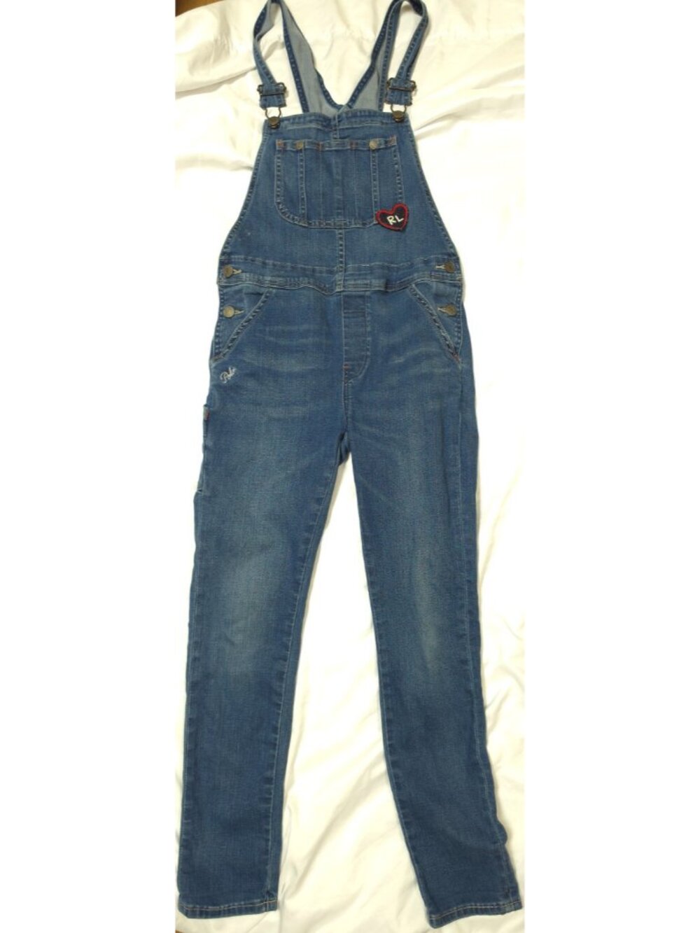 Polo Ralph Lauren JR's 12 Adjustable Straps Skinny Denim Overalls Bibs Logo